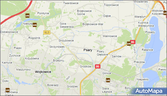 mapa Psary powiat będziński, Psary powiat będziński na mapie Targeo
