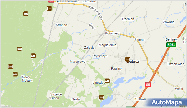 mapa Pyszczyn gmina Dobrcz, Pyszczyn gmina Dobrcz na mapie Targeo