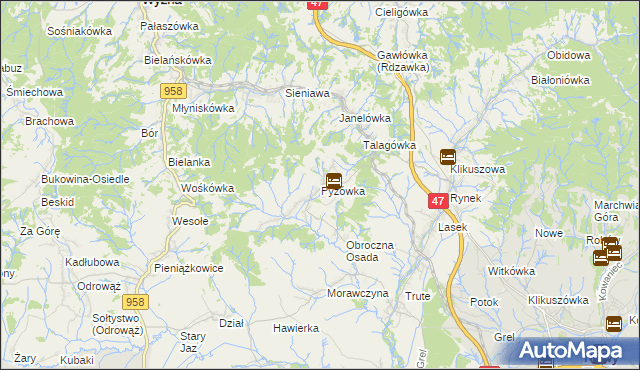 mapa Pyzówka, Pyzówka na mapie Targeo