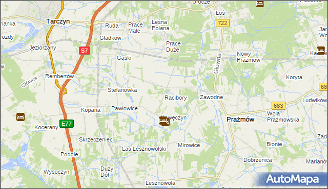 mapa Racibory gmina Tarczyn, Racibory gmina Tarczyn na mapie Targeo