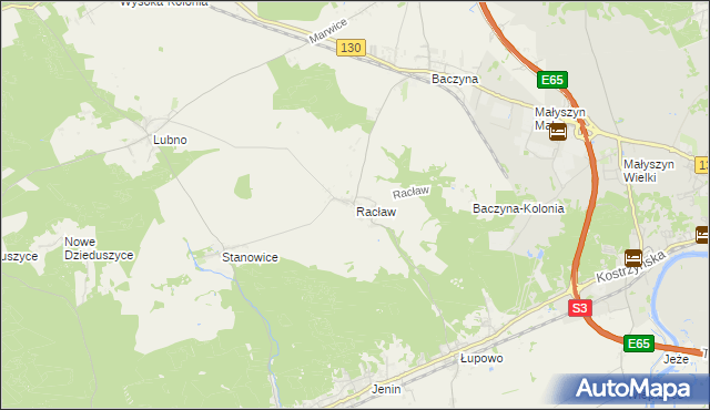 mapa Racław gmina Bogdaniec, Racław gmina Bogdaniec na mapie Targeo