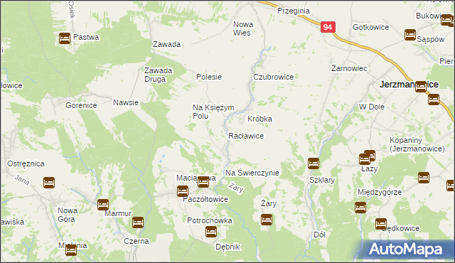 mapa Racławice gmina Jerzmanowice-Przeginia, Racławice gmina Jerzmanowice-Przeginia na mapie Targeo