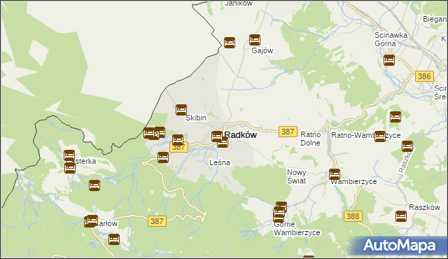 mapa Radków powiat kłodzki, Radków powiat kłodzki na mapie Targeo