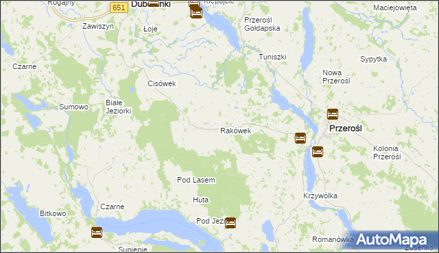 mapa Rakówek gmina Przerośl, Rakówek gmina Przerośl na mapie Targeo