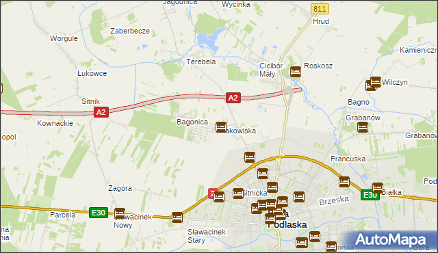 mapa Rakowiska gmina Biała Podlaska, Rakowiska gmina Biała Podlaska na mapie Targeo