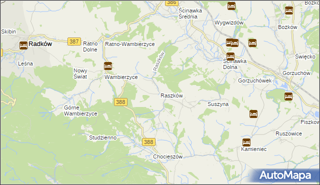mapa Raszków gmina Radków, Raszków gmina Radków na mapie Targeo