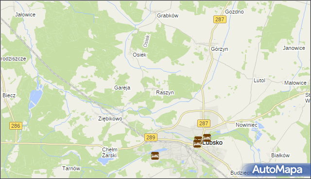 mapa Raszyn gmina Lubsko, Raszyn gmina Lubsko na mapie Targeo