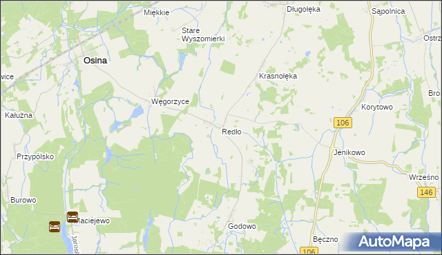 mapa Redło gmina Osina, Redło gmina Osina na mapie Targeo
