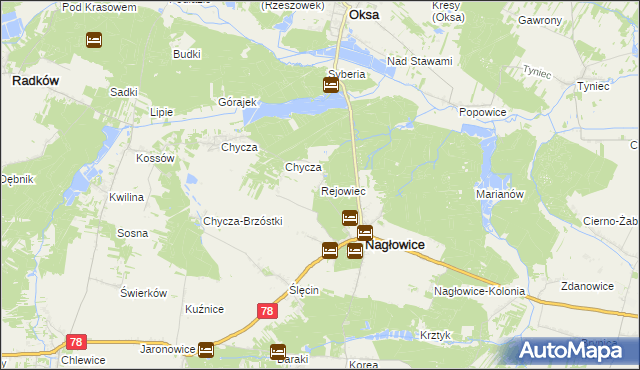 mapa Rejowiec gmina Nagłowice, Rejowiec gmina Nagłowice na mapie Targeo