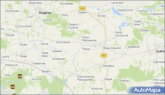 mapa Rekle gmina Rząśnia, Rekle gmina Rząśnia na mapie Targeo