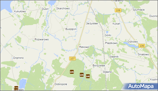 mapa Rekowo gmina Kamień Pomorski, Rekowo gmina Kamień Pomorski na mapie Targeo