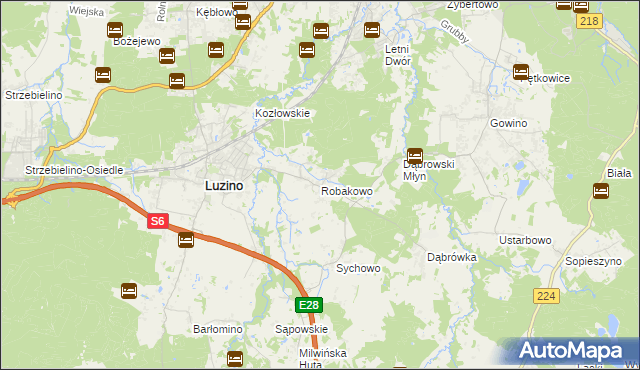 mapa Robakowo gmina Luzino, Robakowo gmina Luzino na mapie Targeo