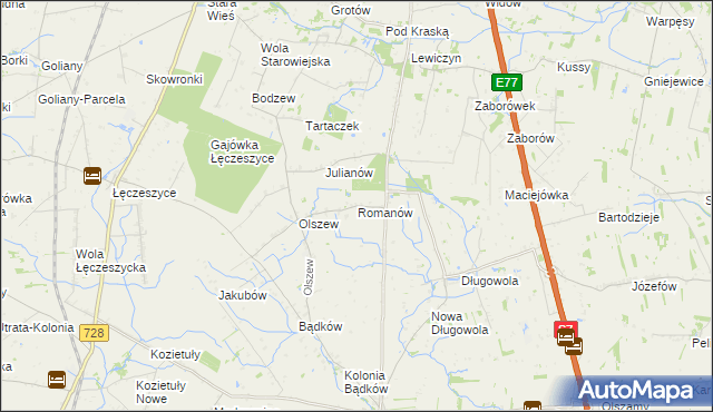 mapa Romanów gmina Goszczyn, Romanów gmina Goszczyn na mapie Targeo