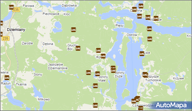 mapa Rów gmina Dziemiany, Rów gmina Dziemiany na mapie Targeo
