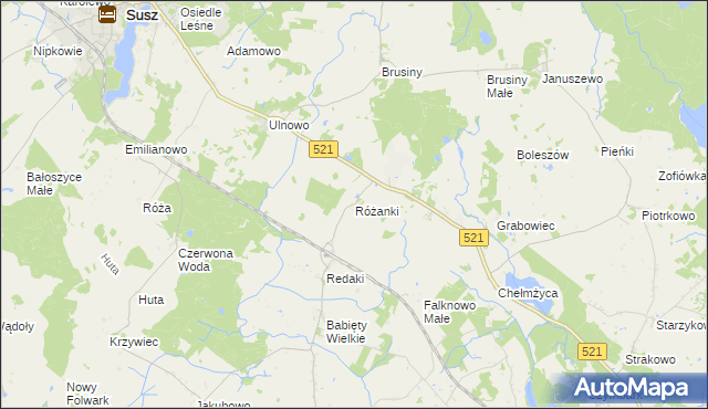 mapa Różanki gmina Susz, Różanki gmina Susz na mapie Targeo