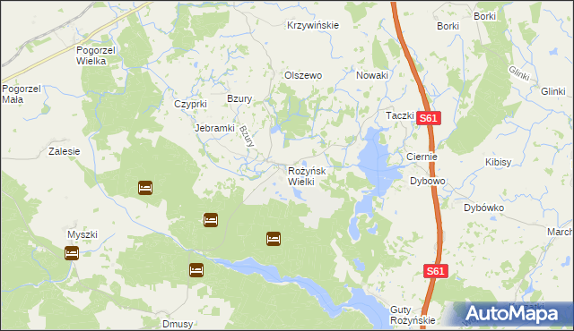 mapa Rożyńsk Wielki gmina Prostki, Rożyńsk Wielki gmina Prostki na mapie Targeo