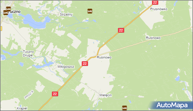 mapa Rusinowo gmina Tuczno, Rusinowo gmina Tuczno na mapie Targeo