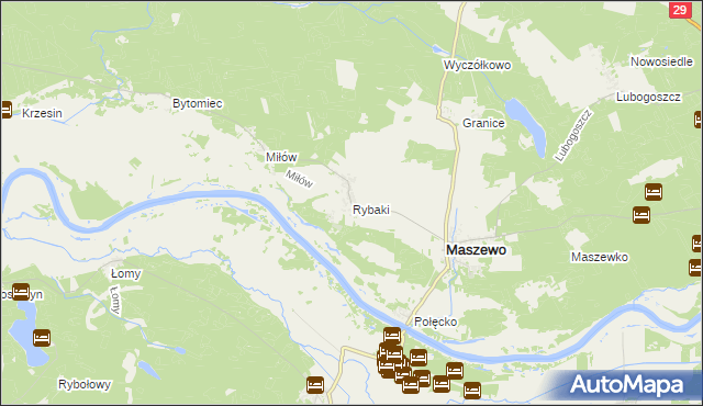 mapa Rybaki gmina Maszewo, Rybaki gmina Maszewo na mapie Targeo