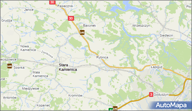 mapa Rybnica gmina Stara Kamienica, Rybnica gmina Stara Kamienica na mapie Targeo