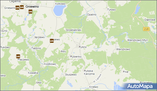 mapa Rybno gmina Gniewino, Rybno gmina Gniewino na mapie Targeo