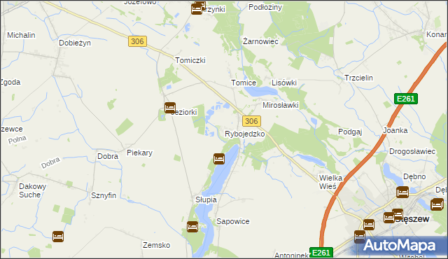 mapa Rybojedzko gmina Stęszew, Rybojedzko gmina Stęszew na mapie Targeo