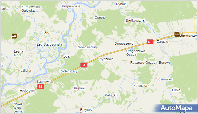 mapa Rydzewo gmina Miastkowo, Rydzewo gmina Miastkowo na mapie Targeo