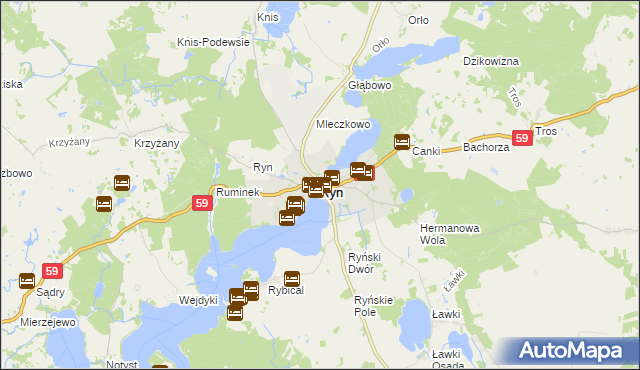 mapa Ryn powiat giżycki, Ryn powiat giżycki na mapie Targeo