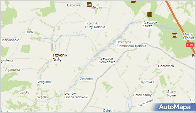 mapa Rzeczyca Ziemiańska, Rzeczyca Ziemiańska na mapie Targeo