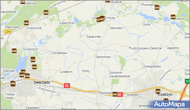 mapa Sarbinowo gmina Swarzędz, Sarbinowo gmina Swarzędz na mapie Targeo