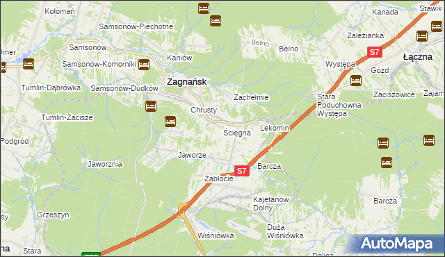 mapa Ścięgna gmina Zagnańsk, Ścięgna gmina Zagnańsk na mapie Targeo