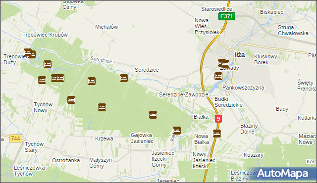 mapa Seredzice-Zawodzie, Seredzice-Zawodzie na mapie Targeo