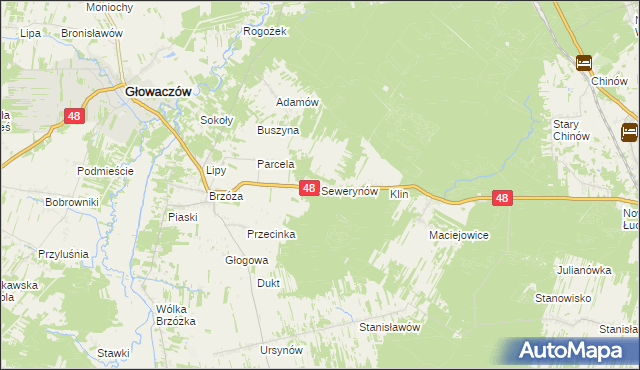 mapa Sewerynów gmina Głowaczów, Sewerynów gmina Głowaczów na mapie Targeo