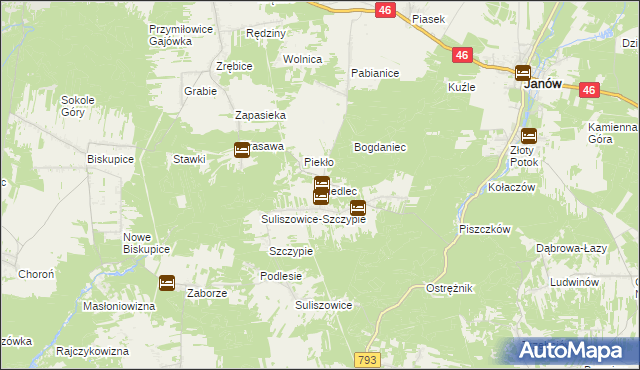 mapa Siedlec gmina Janów, Siedlec gmina Janów na mapie Targeo