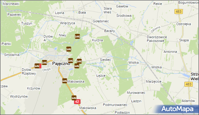 mapa Siedlec gmina Pajęczno, Siedlec gmina Pajęczno na mapie Targeo