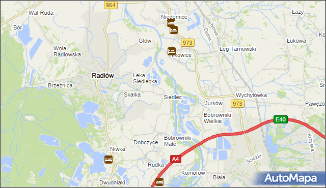 mapa Siedlec gmina Radłów, Siedlec gmina Radłów na mapie Targeo