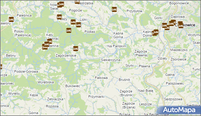 mapa Siekierczyna gmina Ciężkowice, Siekierczyna gmina Ciężkowice na mapie Targeo