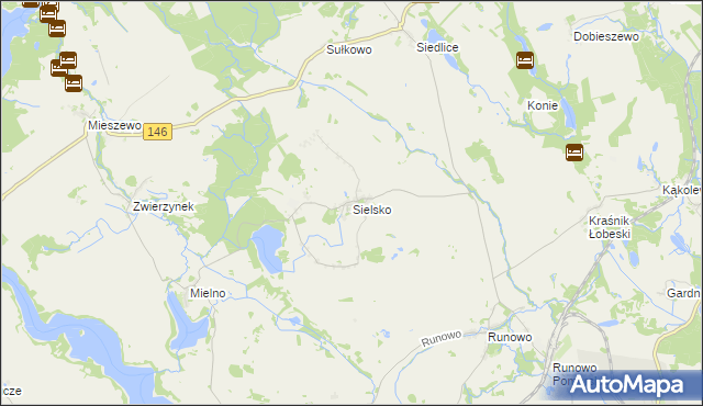 mapa Sielsko gmina Węgorzyno, Sielsko gmina Węgorzyno na mapie Targeo