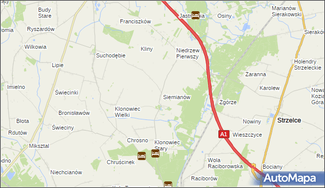 mapa Siemianów gmina Strzelce, Siemianów gmina Strzelce na mapie Targeo