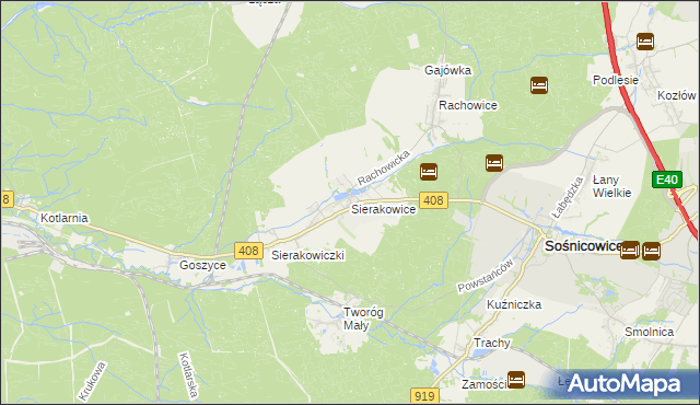 mapa Sierakowice gmina Sośnicowice, Sierakowice gmina Sośnicowice na mapie Targeo