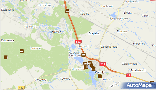 mapa Skrzynki gmina Kórnik, Skrzynki gmina Kórnik na mapie Targeo