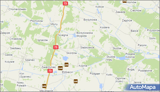mapa Słabkowice, Słabkowice na mapie Targeo
