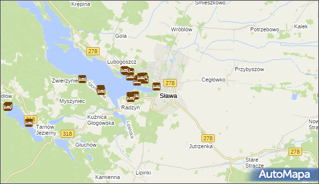 mapa Sława powiat wschowski, Sława powiat wschowski na mapie Targeo