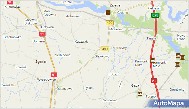 mapa Sławkowo gmina Chełmża, Sławkowo gmina Chełmża na mapie Targeo