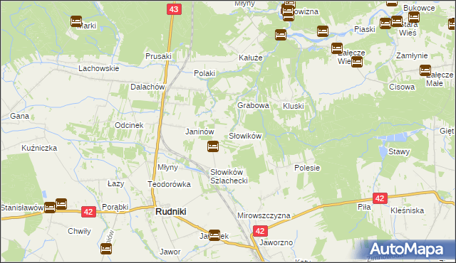 mapa Słowików gmina Rudniki, Słowików gmina Rudniki na mapie Targeo
