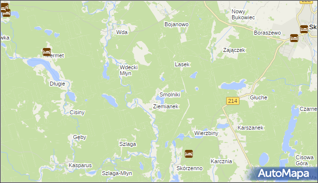 mapa Smolniki gmina Lubichowo, Smolniki gmina Lubichowo na mapie Targeo