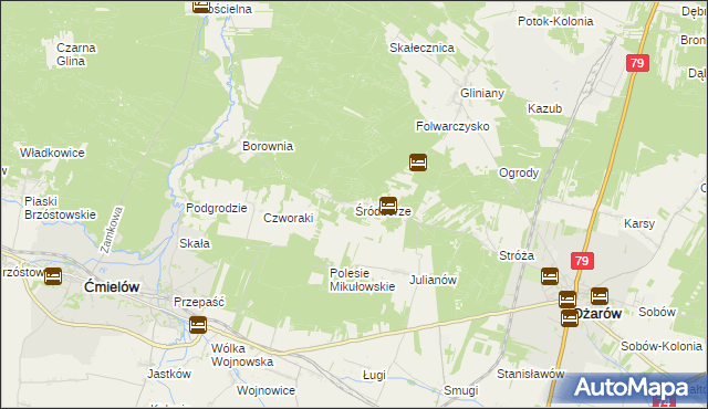 mapa Śródborze gmina Ożarów, Śródborze gmina Ożarów na mapie Targeo