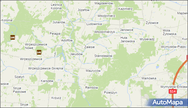 mapa Stanisławów gmina Wodzierady, Stanisławów gmina Wodzierady na mapie Targeo