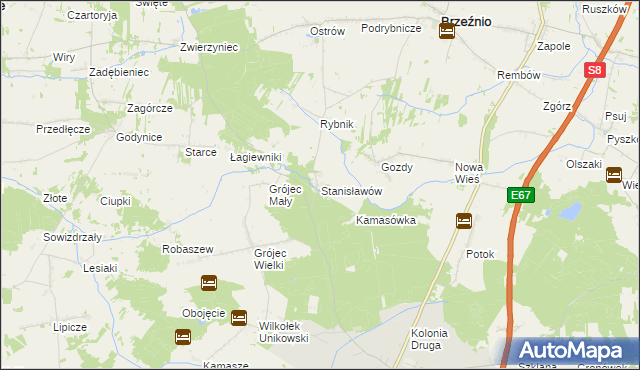 mapa Stanisławów gmina Złoczew, Stanisławów gmina Złoczew na mapie Targeo