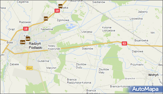 mapa Stasinów gmina Radzyń Podlaski, Stasinów gmina Radzyń Podlaski na mapie Targeo