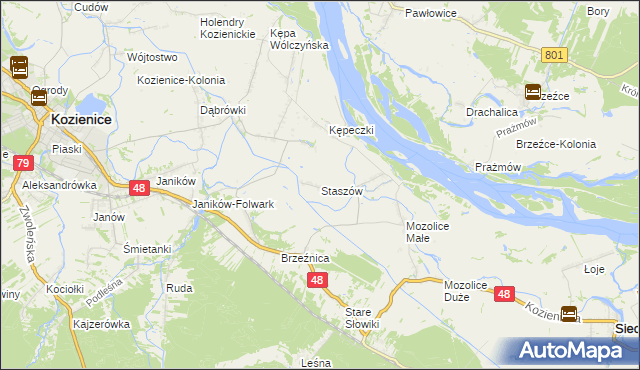 mapa Staszów gmina Kozienice, Staszów gmina Kozienice na mapie Targeo